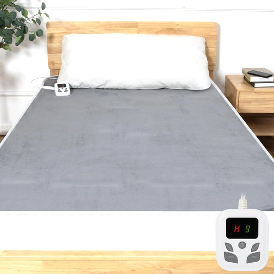 DAILYLIFE Heated Mattress Pad 39" x 75“ Twin Size Luxury Quilted Electric Bed Warmer with10 Heat Settings & 9 Hours Timer Coral Fleece Machine Washable Gray