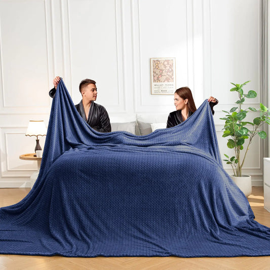 GEMBED Oversized King Throw Blanket 120"X120" - Fleece Lightweight Blanket Luxury 3D Jacquard Decorative Giant Flannel Blanket Ultra Soft Cozy Warm Blanket for Bed Sofa Travel and Camping Blue