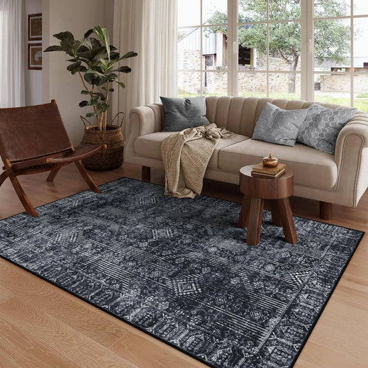 Lahome Black Abstract Rugs for Living Room 5x7 Machine Washable Morden Black Carpet Rug for Bedroom Neutral Solid Soft Home Office Rugs for Dining Room Apartment