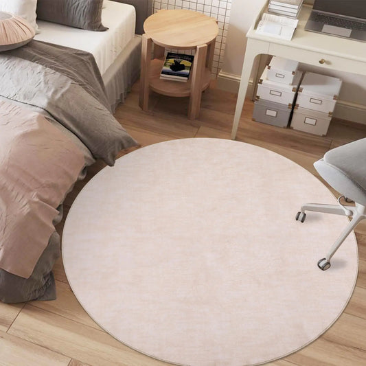RUGSREAL Washable 4ft Round Rug Modern Solid Area Rug Indoor Non-Slip Throw Carpet Contemporary Area Rug for Bedroom Living Room Nursery 3 x 3 Round Ivory Beige