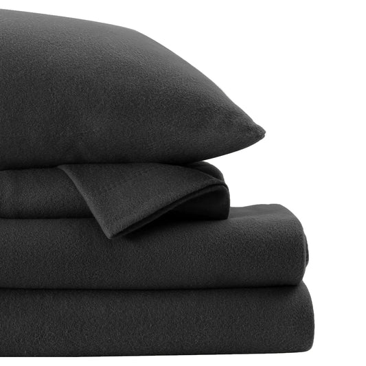 Softan Fleece Full Sheets Set 4-Piece Fuzzy Bed Sets with 15" Deep Pocket Fitted Sheet Flat Sheet and Pillowcase,Black