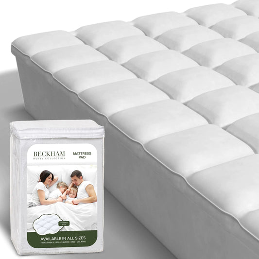 Beckham Hotel Collection Full Size Hybrid Mattress Protector & Pad - Extra Padded Thick Plush & Fitted Mattress Topper for Bed - Quilted Pillow Top Mattress Cover