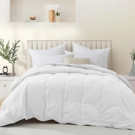 UNIKOME Goose Feather Down Comforter - Lightweight Goose Down Fiber Duvet Insert Cloud-Like Fluffiness Down Fiber Comforters (Full/Queen White90"X90")