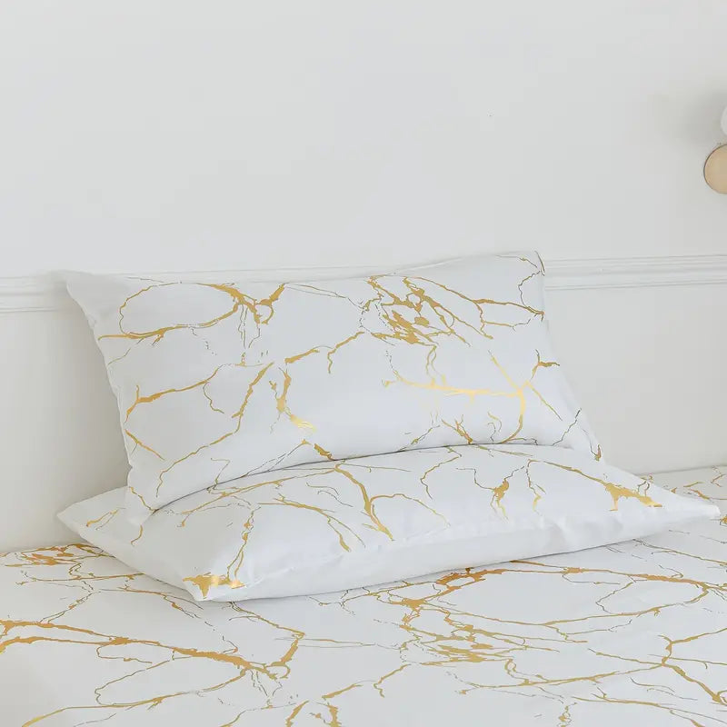 Marble Pattern Fitted Sheet Set with Pillowcases
