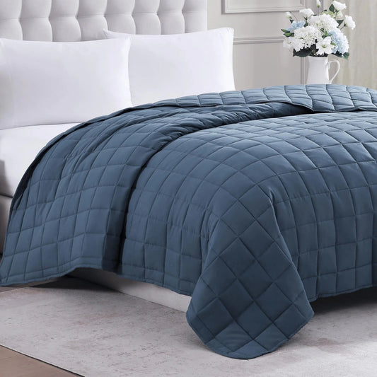 Casa Platino Pre-Washed Blanket Queen Size - Quilted Blanket - Lightweight Queen Size Blanket - All Season Queen Blanket - Microfiber Down Alternative Bed Blanket Queen Size - Estate Blue