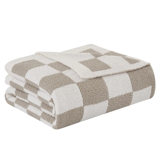 HARBOREST Checkered Throw Blanket - Khaki Super Soft Reversible Throw Blanket for Couch/Sofa/Bed Warm Cozy Knit Throw Blanket 50"x60"