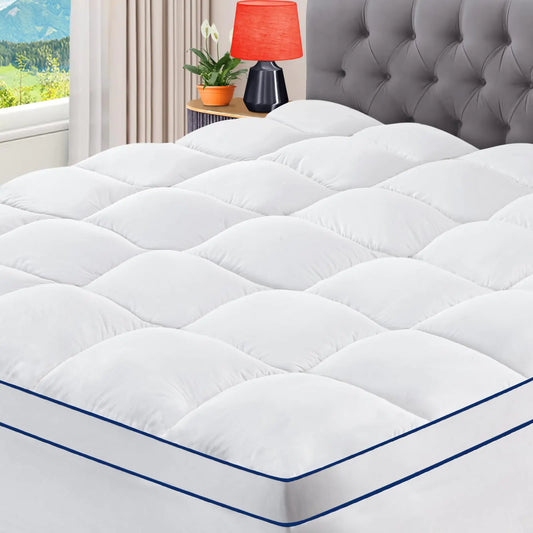 CYMULA Queen Mattress Topper Extra Thick Pillow Top Mattress Topper Firm Cooling Mattress Pad Cover with 8-21 Inch Elasticated Deep Pockets Plush Down Alternative Fill Mattress Protector