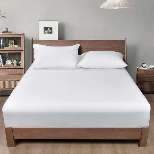 PHF 100% Garment Washed Cotton Fitted Sheet Queen Size - Cozy Cloud Soft Linen Like Bottom Sheet Only with Elastic Deep Pockets Easy Fit Breathable Warm not Shrink60"x 80"WhiteNo Pillowcase