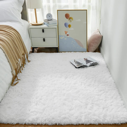 Ophanie White Area Rugs for Bedroom Fluffy 4x6 Fuzzy Shag Plush Soft Shaggy Bedside Cream Rug Ivory Living Room Carpet for Girls Kids Baby Teen Dorm Home Decor Aesthetic Nursery
