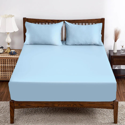 Bamboo Viscose Fitted Sheet 1 Pack Queen Size Only400 Thread Count8-16" Deep PocketBottom Sheet Colorfast Soft & Silky & Breathable(1 Fitted Sheet Only Sky Blue Queen)