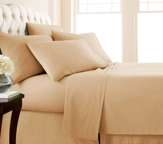 Southshore Fine Living Inc. Premium Collection 4-Piece Deep Pocket Sheet Set Easy Care Shrinkage Free Sheet Set with 1 Flat Sheet 1 Fitted Sheet 2 Pillowcases Warm Sand Twin XL
