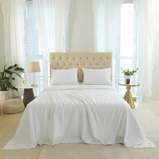 3/4pcs White Polyester Fitted Sheet Set with Pillowcase