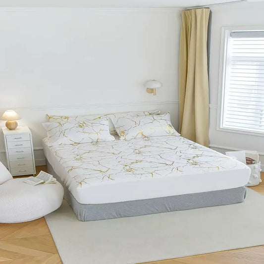 Marble Pattern Fitted Sheet Set with Pillowcases