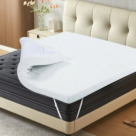 Susalt Memory Foam Mattress Topper 3 Inch Removable Bamboo Rayon Cover Gel-Infused King Bed Toppers Pressure Relieving Foam Mattresses Pad with Adjustable Corner Straps