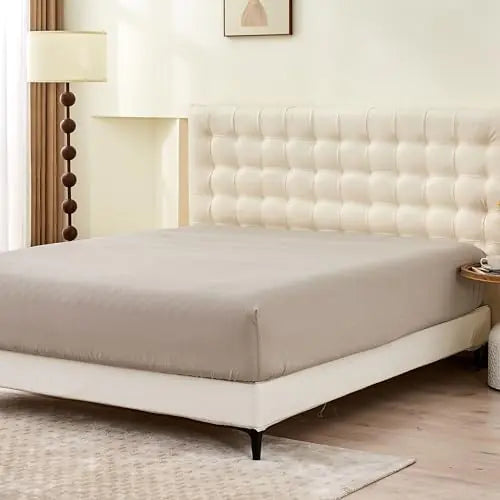 Simple&Opulence Linen Fitted Sheet (1 Piece) - 14 Inch Deep Pocket Mattress Cover Natural Flax Cotton Blended Soft Breathable Bedding - Khaki Twin Size