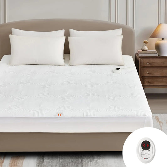 Bwarm Heated Mattress Pad ETL Certified Flower Bed Warmer with 9 Heat Settings 1-12 Hours Auto Off Deep Pocket Machine Washable White (Twin XL)
