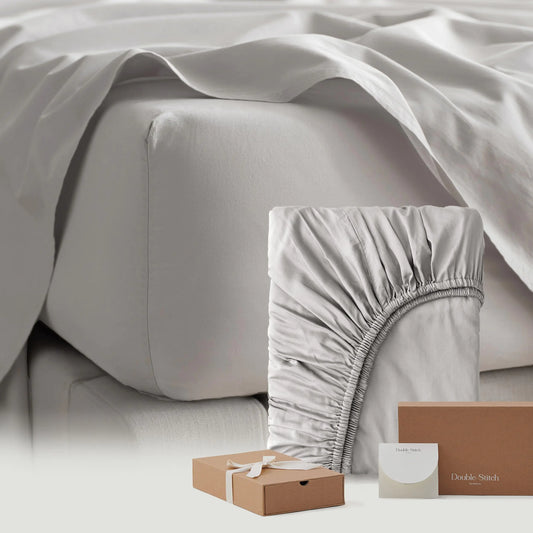 Double Stitch Cotton Tencel Fitted Sheet - California King Fitted Sheets Deep Pocket Soft Hotel Bedding Cooling & Breathable for Hot Sleepers Up to 16 inches Winter Sky