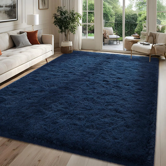 FALARK Rugs for Bedroom Living Room 6x9 ft Navy Blue Area Rug Fluffy Soft Washable Carpet Modern Non-Slip Shag Carpets for Home Indoor Floor Bedside Nursery Dorm