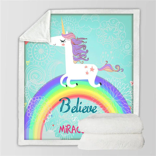 Rainbow Unicorn Blanket, Fleece Throw Blanket