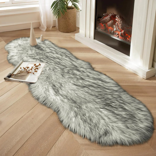 Ciicool Ultra Soft Faux Sheepskin Fur Rug Fluffy Rug for Bedroom Fuzzy Carpet for Living Room Kids Room Nursery Decor White Gradient Sliver Black 2 x 6 Feet
