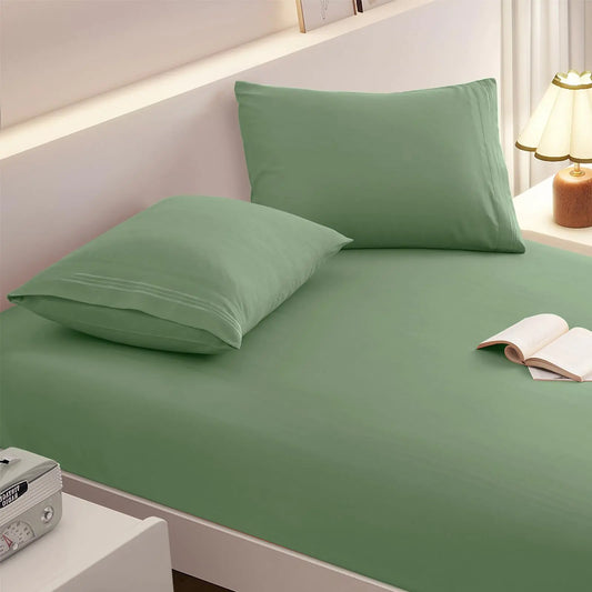 vveiiye Twin Fitted Sheet with 1 Pillowcase Soft Microfiber Sheet Set 16" Deep Pocket Bed Sheets Wrinkle Free and Easy Care with 1 Pillow Case for Twin Size Bed Sage Green
