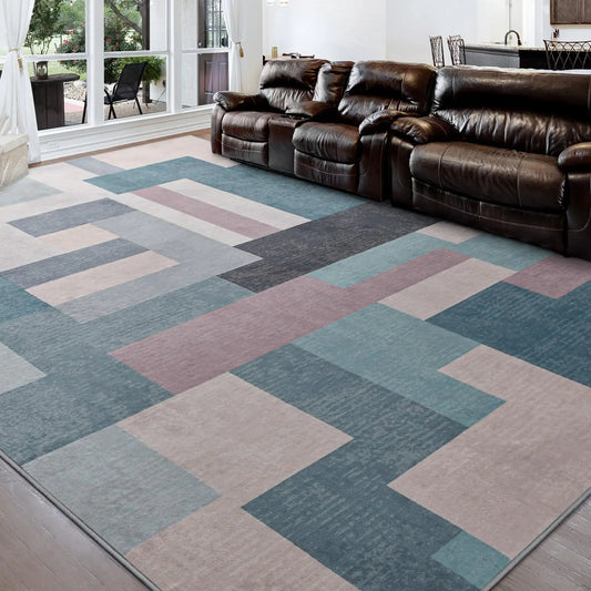 FlyDOIT Modern Geometric Patchwork Area Rug 8x10 Green Large Rugs for Living Room Rockwood Collection Indoor Rugs for Bedroom Throw Carpet Floor Decor for Entryway Dining Room Office Nursery