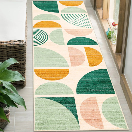 MUJOO Green Runner Rug WashableBoho 2x6 Area Rugs for Hallways Kitchen Bathroom Bedroom EntrywayNon Slip Carpet Long Mat IndoorSoft Modern Abstract Sage Green