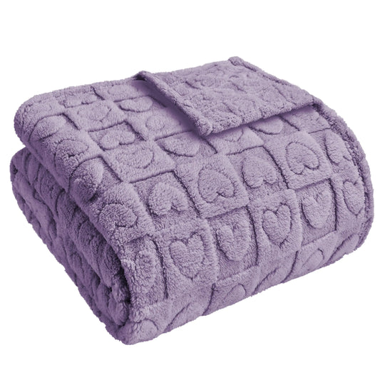 Edenleaf Sherpa Fleece Purple Blanket Fluffy Heart Checkered Blanket Premium Plush Blanket for Lover Mom Friends Gifts Soft Purple Throw Blanket for Couch Bed for All Seasons 50"x60"