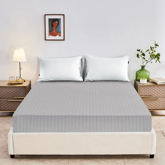 Saferay Green 1 Twin XL Fitted Sheet 100% Organic Cotton Twin XL Sheet Soft Hotel Quality 800 Thread Count Fitted Sheet Premium Breathable Deep Pocket Upto 16" Twin XL Fitted Sheet: Silver Striped