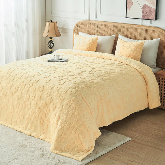 FY FIBER HOUSE Flower Throw Blanket Ultra Soft Blanket Fuzzy Twin Blanket for Bed Couch Sofa 60"x80" Light Yellow