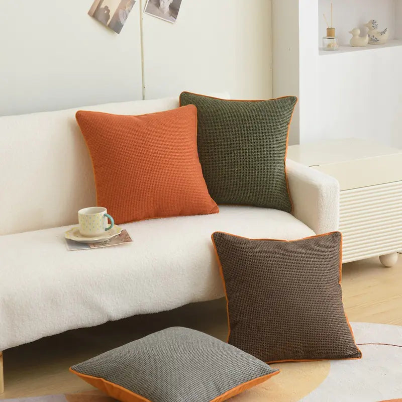 Orange Plaid Cotton and Linen Cushion Pillow Cover