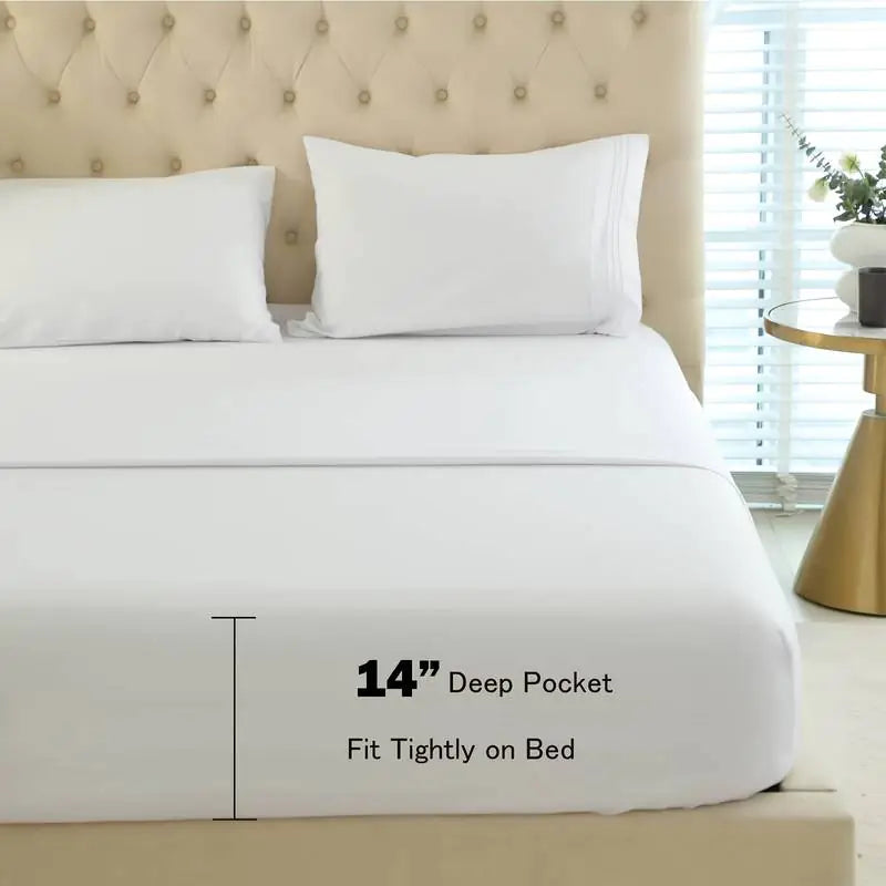 3/4pcs White Polyester Fitted Sheet Set with Pillowcase