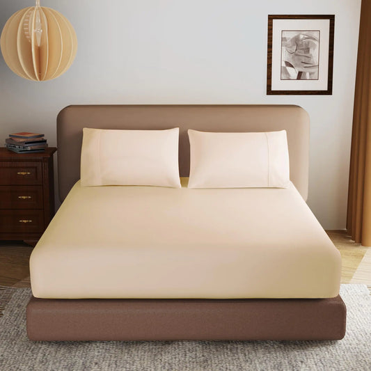 100% Egyptian Cotton Fitted Sheet Twin Size 600 Thread Count Single Fitted Sheet Only8”-16" Deep Pocket Sheet Soft & Elastic Sateen Weave Bottom Sheet for Home(Beige Twin)