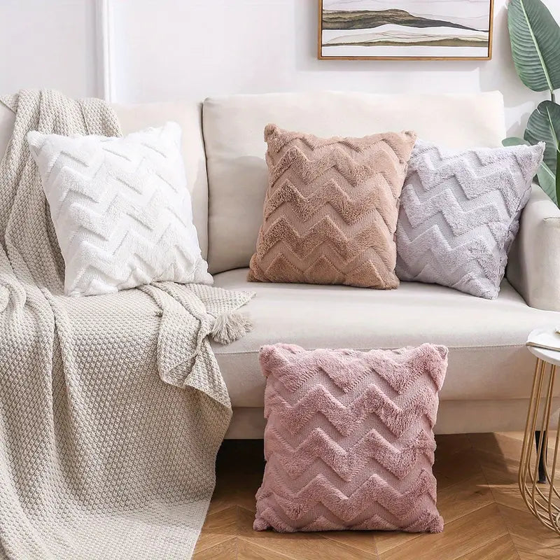 Plush Geometric Throw Pillow Cover for Home Decor