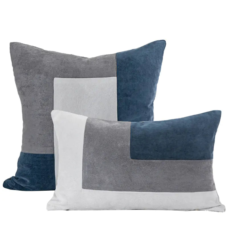Blue Grey Patchwork Decorative Pillow Cover