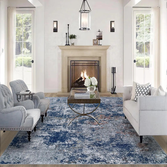 Area Rug Living Room Rugs: 6x9 Rug for Bedroom Machine Washable with Non Slip Backing Non Shedding Abstract Stain Resistant Large Carpet for Dining Room Nursery Home Office - Blue