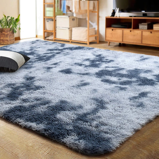 LOCHAS Luxury Fluffy Rainbow Area Rug for Girls Bedroom 4x6 Soft Fuzzy Kids Rugs for Bedroom Boys Playroom Cute Colorful Tie Dye Princess Carpet for Nursery Living Room Home Decor Blue Grey