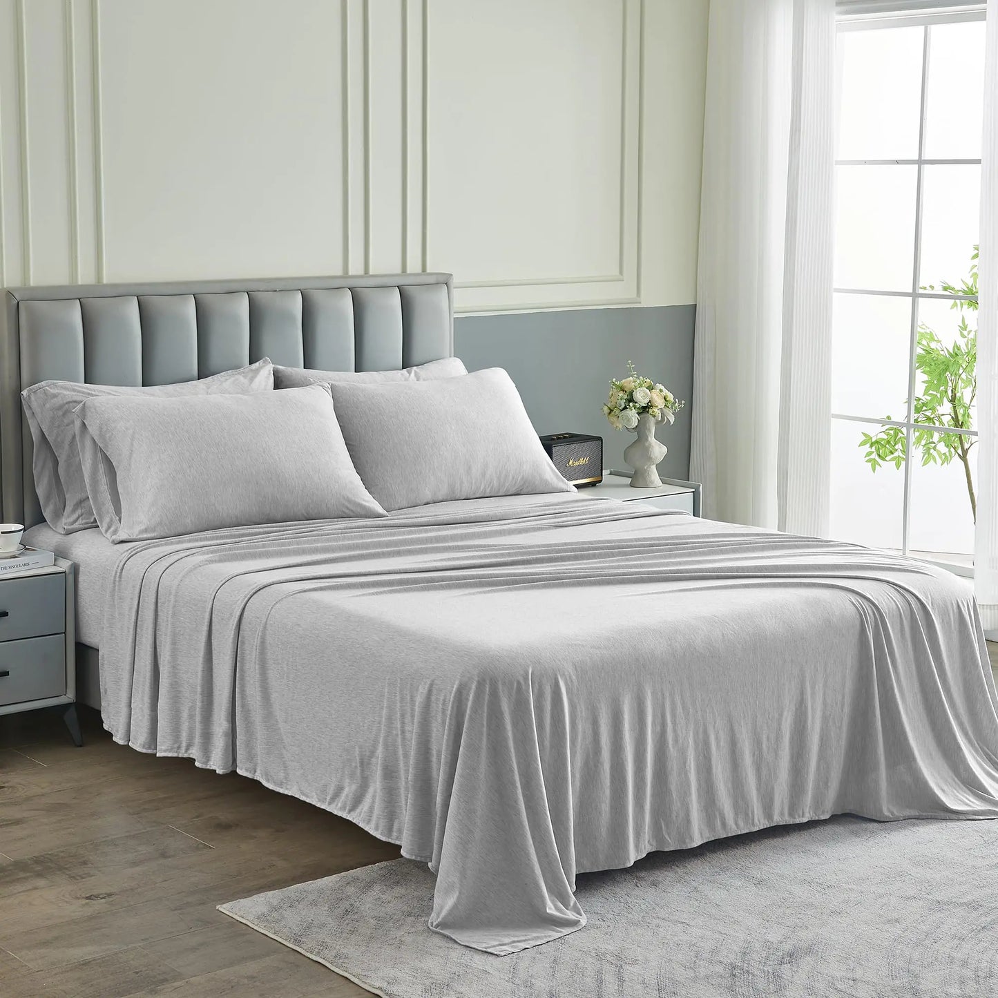 Pure Bedding Bed Sheets - Full Sheet Set [6-Piece Heather Light Grey] - Hotel Luxury 1800 Brushed Microfiber - Soft and Breathable - Deep Pocket Fitted Sheet Flat Sheet Pillow Cases