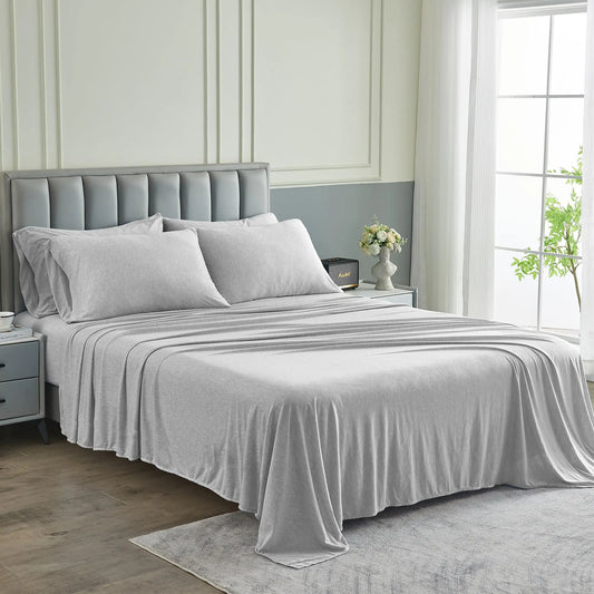 Pure Bedding Bed Sheets - Full Sheet Set [6-Piece Heather Light Grey] - Hotel Luxury 1800 Brushed Microfiber - Soft and Breathable - Deep Pocket Fitted Sheet Flat Sheet Pillow Cases