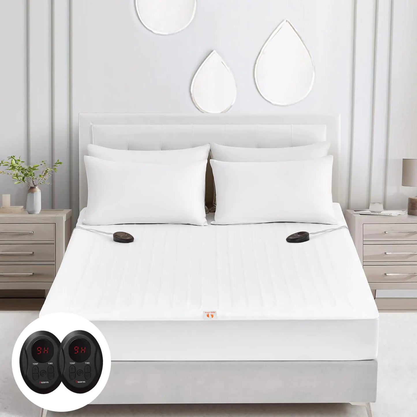 Bwarm Electric Heated Mattress Pad Queen Size 60" x 80" Bed Warmer 9 Heat Settings 1-12 Hours Auto Off Deep Pocket Fast Heating Machine Washable Soft and Cozy