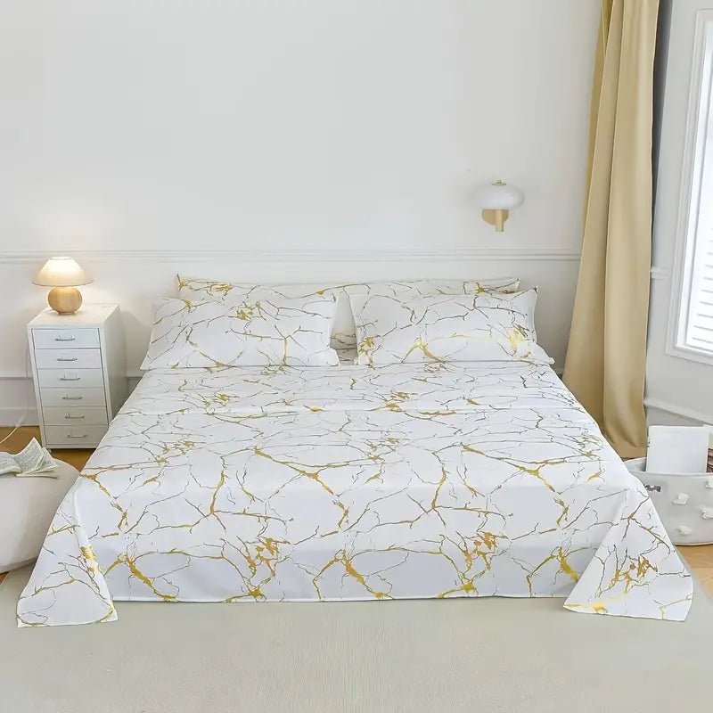Marble Pattern Fitted Sheet Set with Pillowcases
