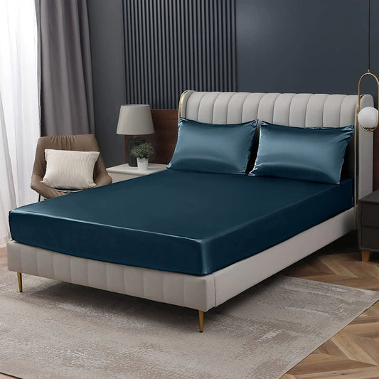 Homiest Deep Sea Blue Satin Fitted Sheet Twin XL Size Fitted Bed Sheet Deep Pocket Fitted Sheet Only Luxury & Ultra Soft Bedding Fitted Sheet Single Bottom Bed Sheets Sold Separately