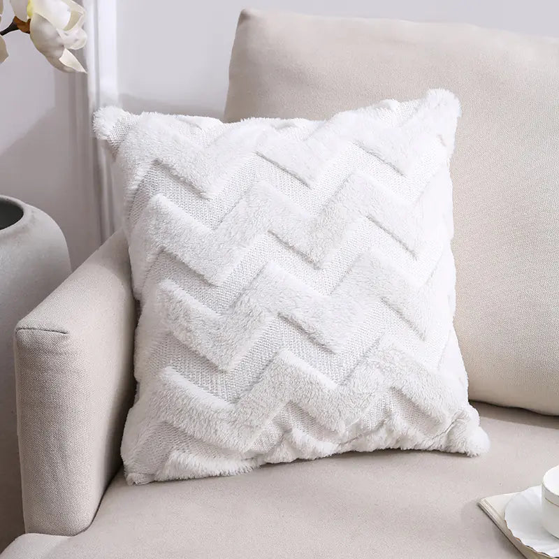 Plush Geometric Throw Pillow Cover for Home Decor