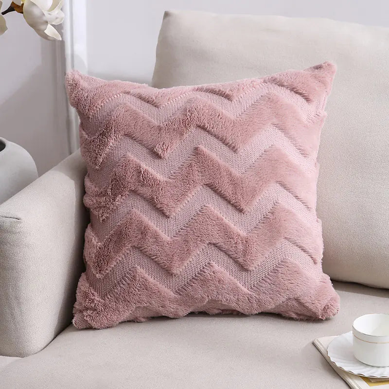 Plush Geometric Throw Pillow Cover for Home Decor