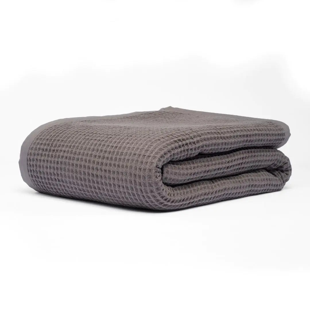 9Threads GOTS Certified Organic Cotton Waffle Weave Blanket Throw Bed Blanket 50"X60"Cozy Throw Blanket for Couch Modern Home Decor Throw BlanketsWaffle Blanket Soft Bed Blankets -Charcoal Grey
