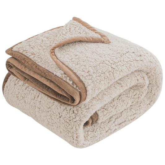 EMME Fuzzy Fleece Warm Throw Blanket 50"x60" Ultra Soft Warm Sherpa Blanket Microfiber Cozy Blanket for Couch Sofa Lightweight Fuzzy Thick Reversible Blanket (Khaki 50"x60")