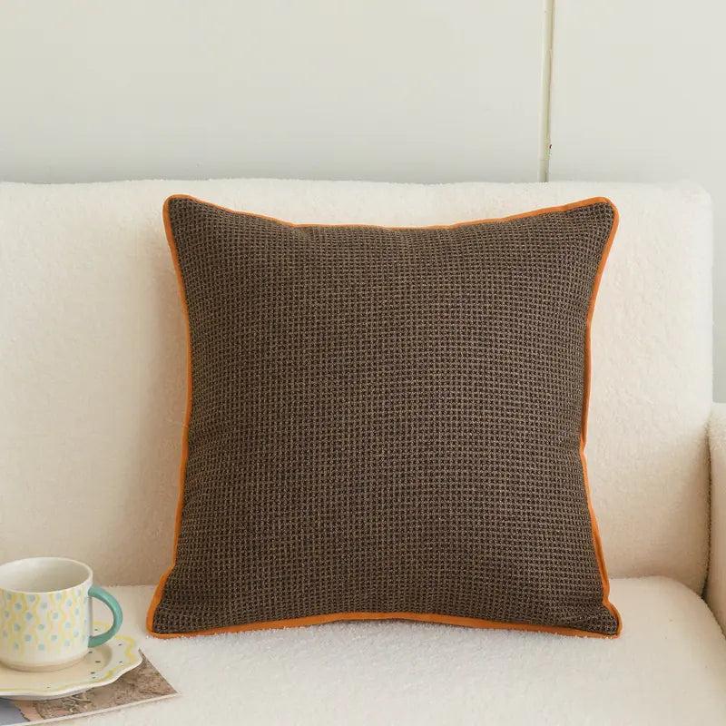 Orange Plaid Cotton and Linen Cushion Pillow Cover