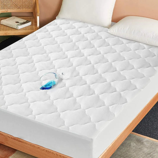 RV Short Queen Mattress Pad Waterproof Protector Short Queen Mattress Topper Cover 60" X 75" X 14" Fitted for RV Trailer & Camper Soft and Breathable Microfiber Bottom Cover White
