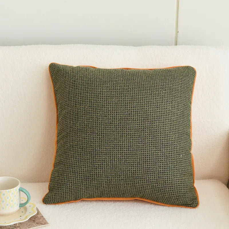 Orange Plaid Cotton and Linen Cushion Pillow Cover