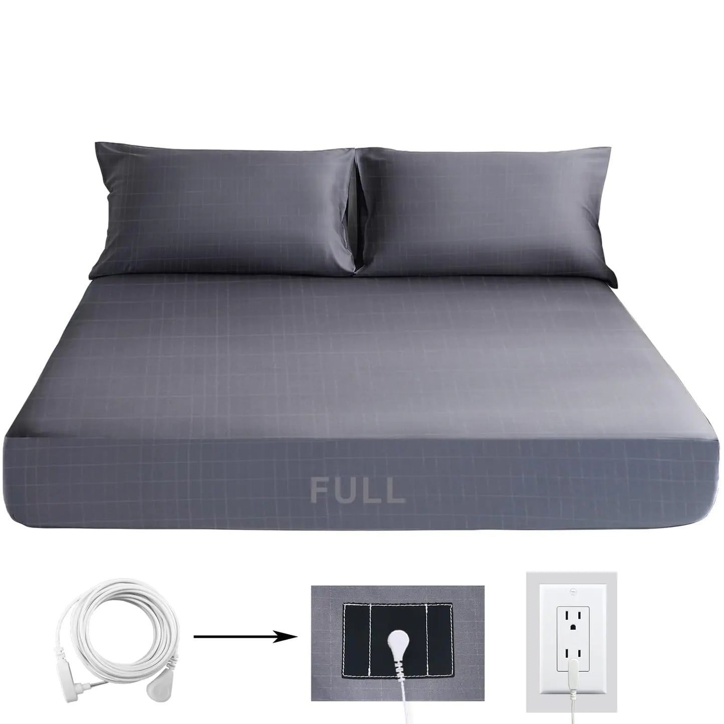 Grounding Fitted Sheet Silver Fiber Grounded Sheets Full Fitted Grounding Sheets for Bed Organic Cotton Earth Sheet with Cord (54"*75"*14"Grey)